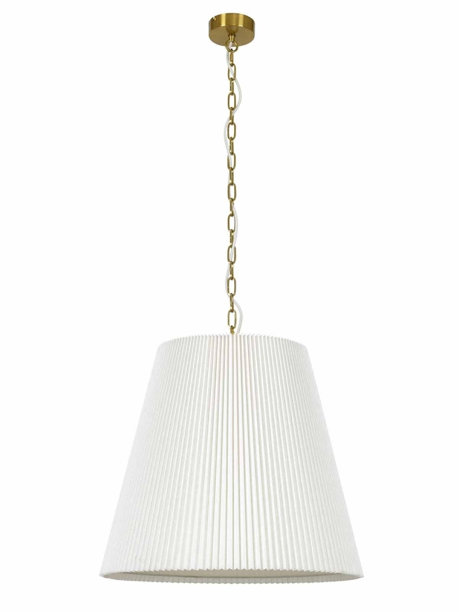 01818601  Amici3 Light Pendant in Aged Brass with Pleated White Linen Shade
