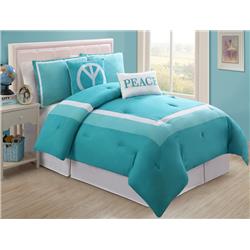 Bed in a Bag 2617 Kids Bedding Comforter Set - Peace - Turquoise, Blue & White