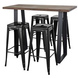 Picture of AmeriHome AWBTB4 Acacia Wood Top Bar Height Pub Set with Black Bar Stools&#44; Black & Natural Wood - 5 Piece