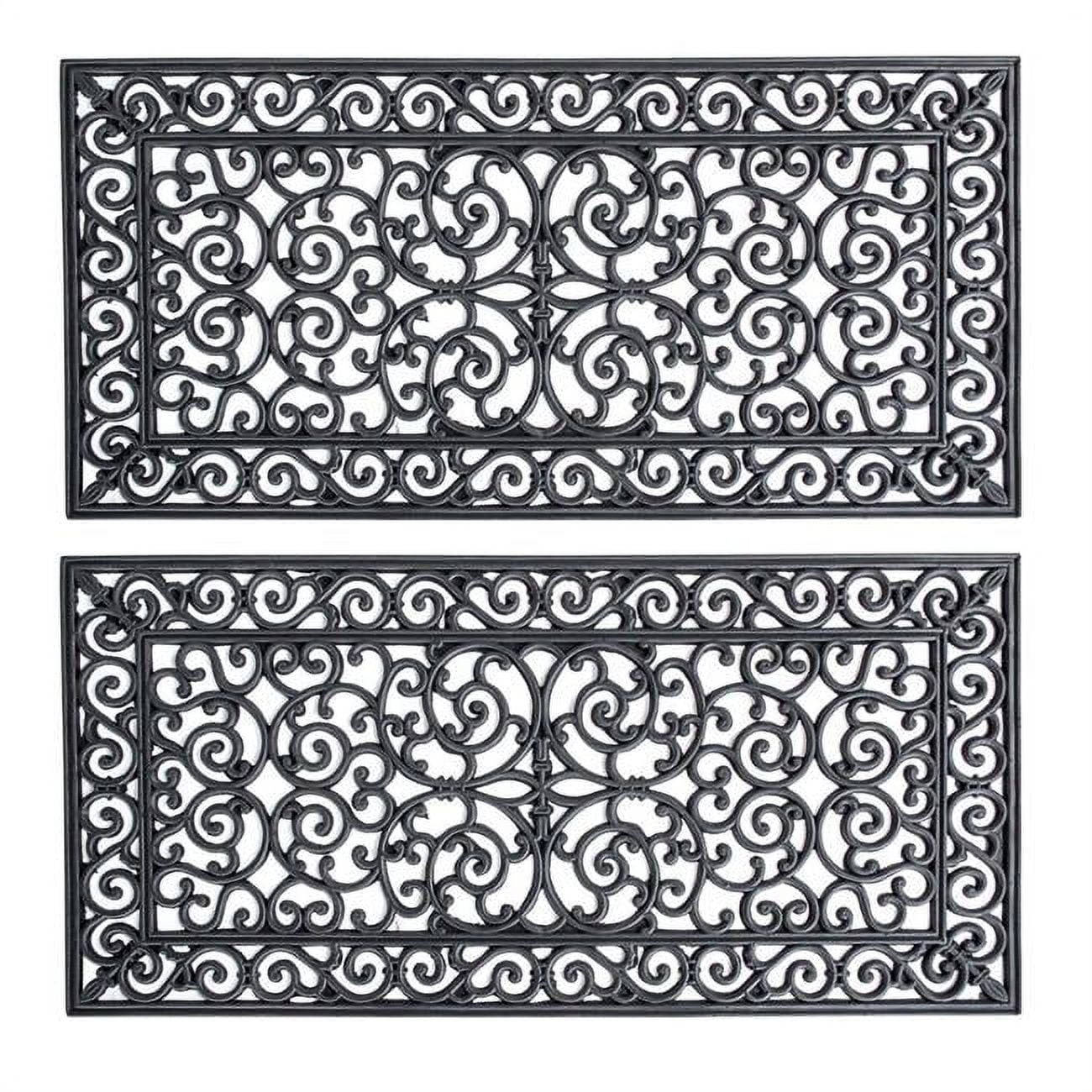 Picture of AmeriHome RMATDE42-2PK 4 x 2 ft. Decorative Scrollwork Entryway Rubber Door Mat, Black - Pack of 2