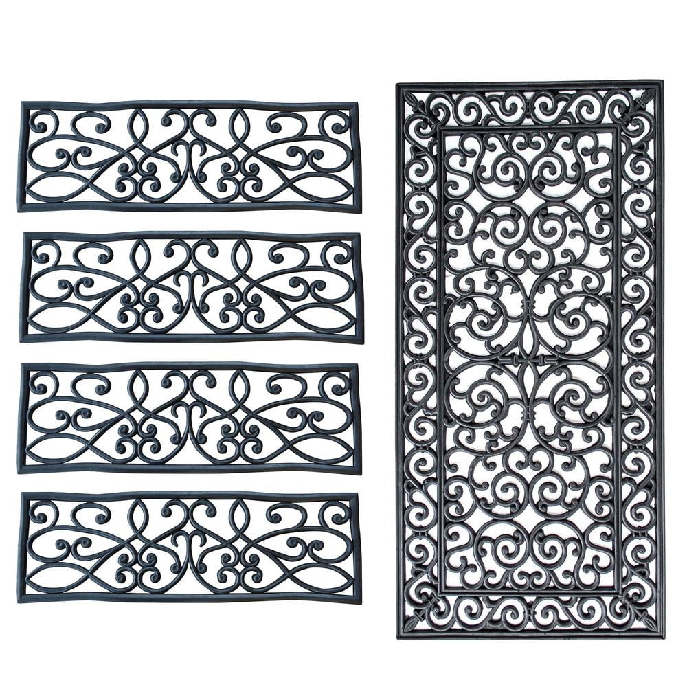Picture of AmeriHome RMATEKIT Decorative Scrollwork Entryway Rubber Mat Set&#44; Black - 5 Piece