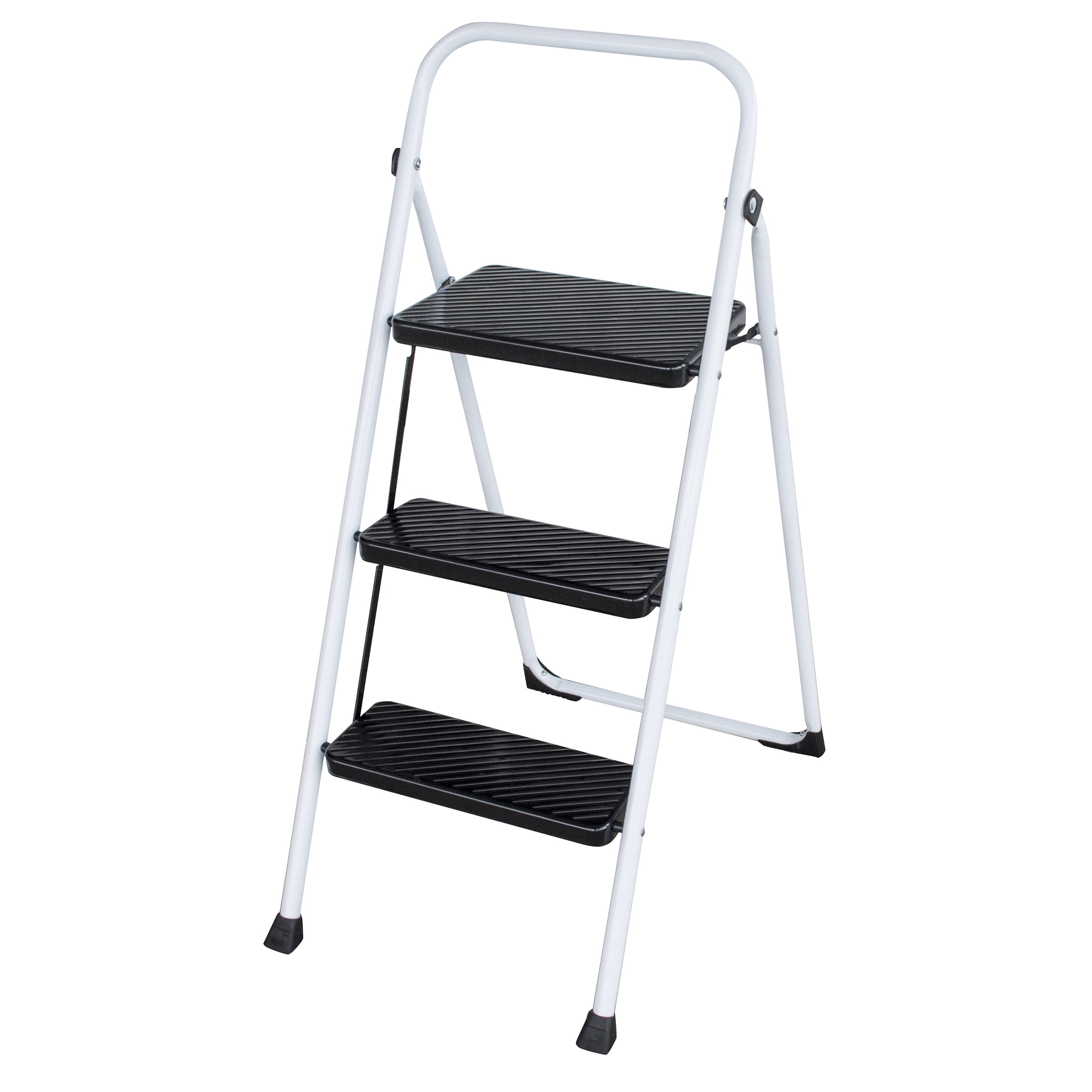STL3STP Three Step Folding Utility Step Ladder, White & Black