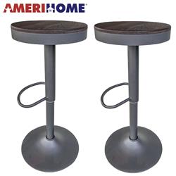 Picture of AmeriHome BSWTSWBN Round Adjustable Height Bar Stools with Wood Seat&#44; Espresso Stain & Grey