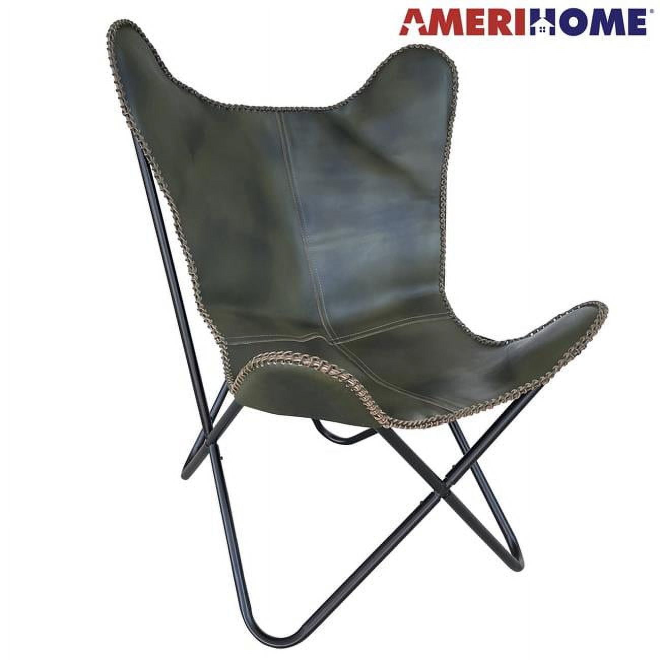 Picture of AmeriHome LBFCGN Genuine Leather Butterfly Chair  Forest Green
