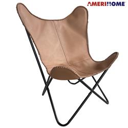 Picture of AmeriHome LBFCTN Genuine Leather Butterfly Chair Tan