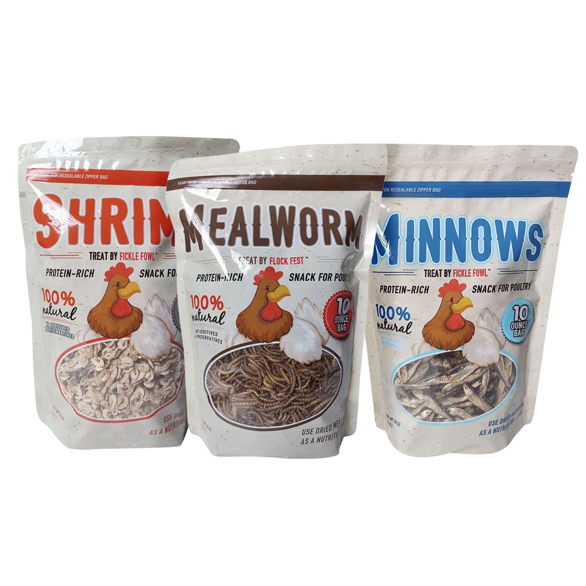 BUGASST3 10 oz Bags of Minnows Mealworm Shrimp, Multi Color