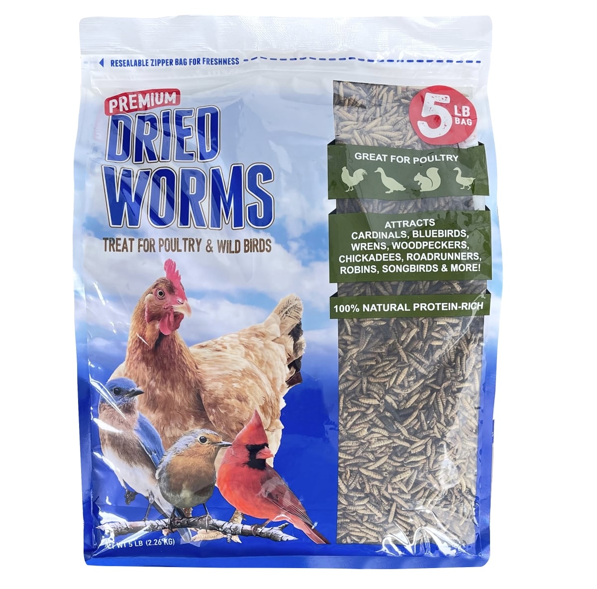 DWRMS5 Dried Worms, Natural - 5 lbs