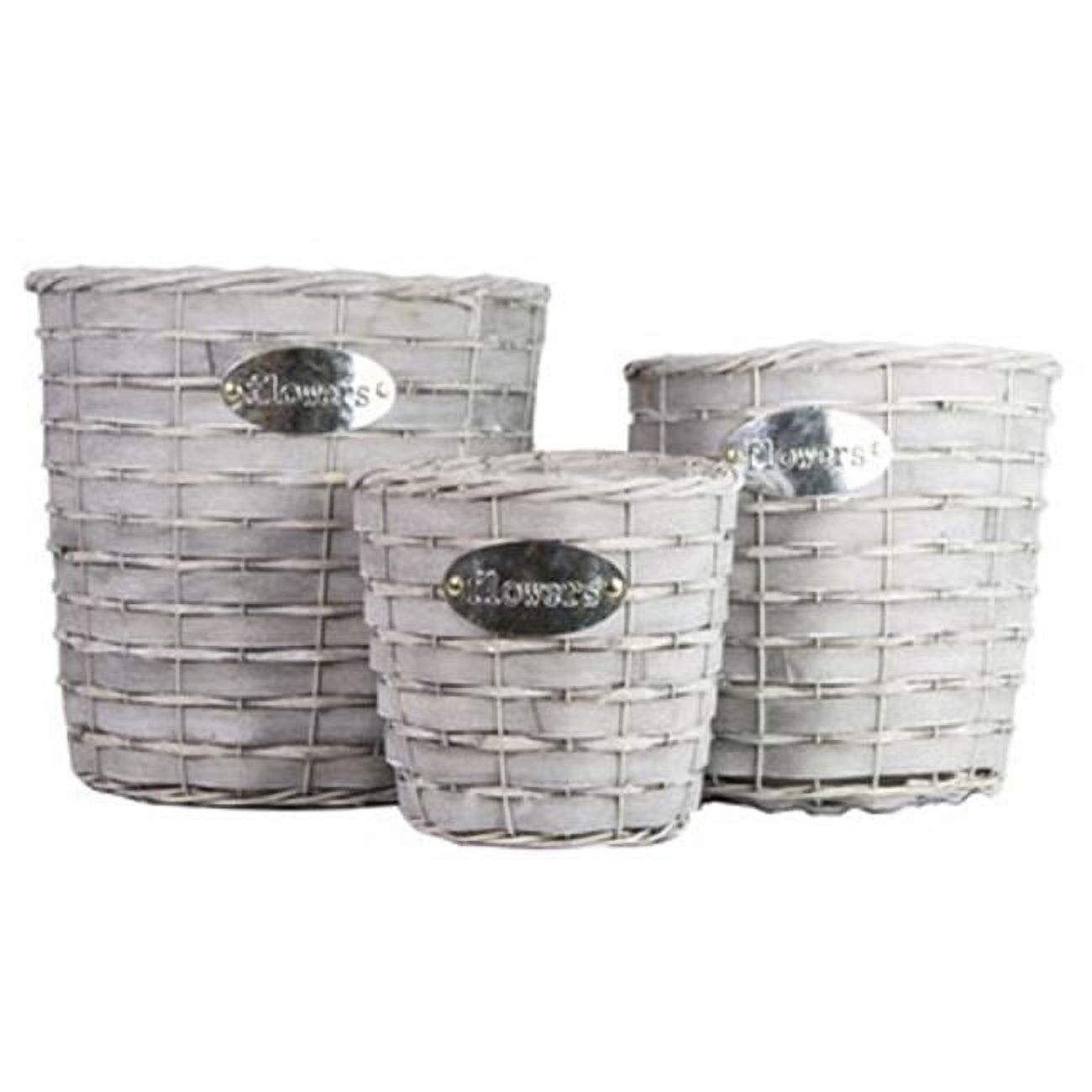 Picture of Gardener Select GSALX16L03 3 Piece Grey Wood Round Flower Basket