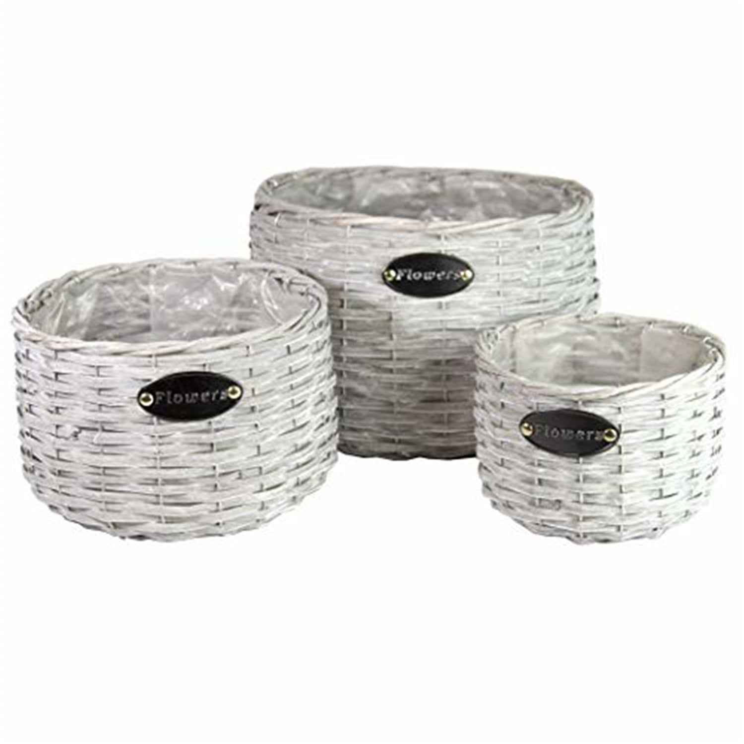 Picture of Gardener Select GSALX16L05E 3 Piece Light Grey Wood Round Weaved Basket