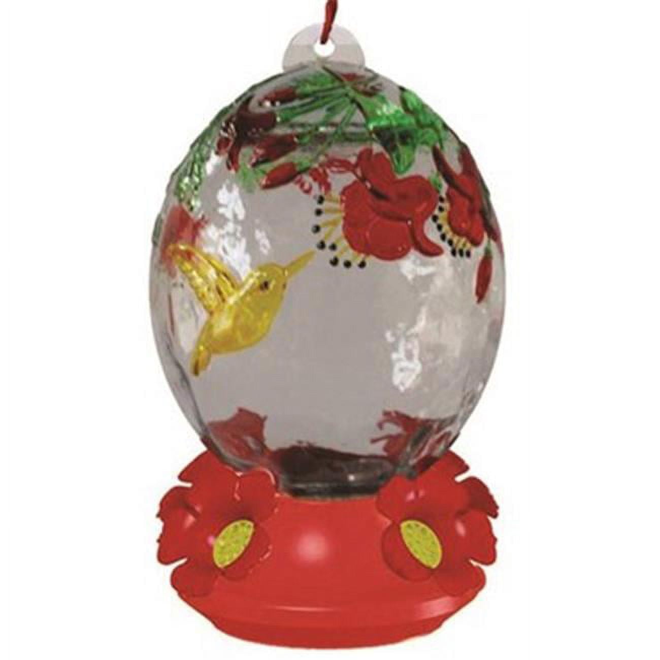 Picture of FOF FOFHB0366D 26.5 oz Hand Painted Glass Hummingbird Feeder with Red Base