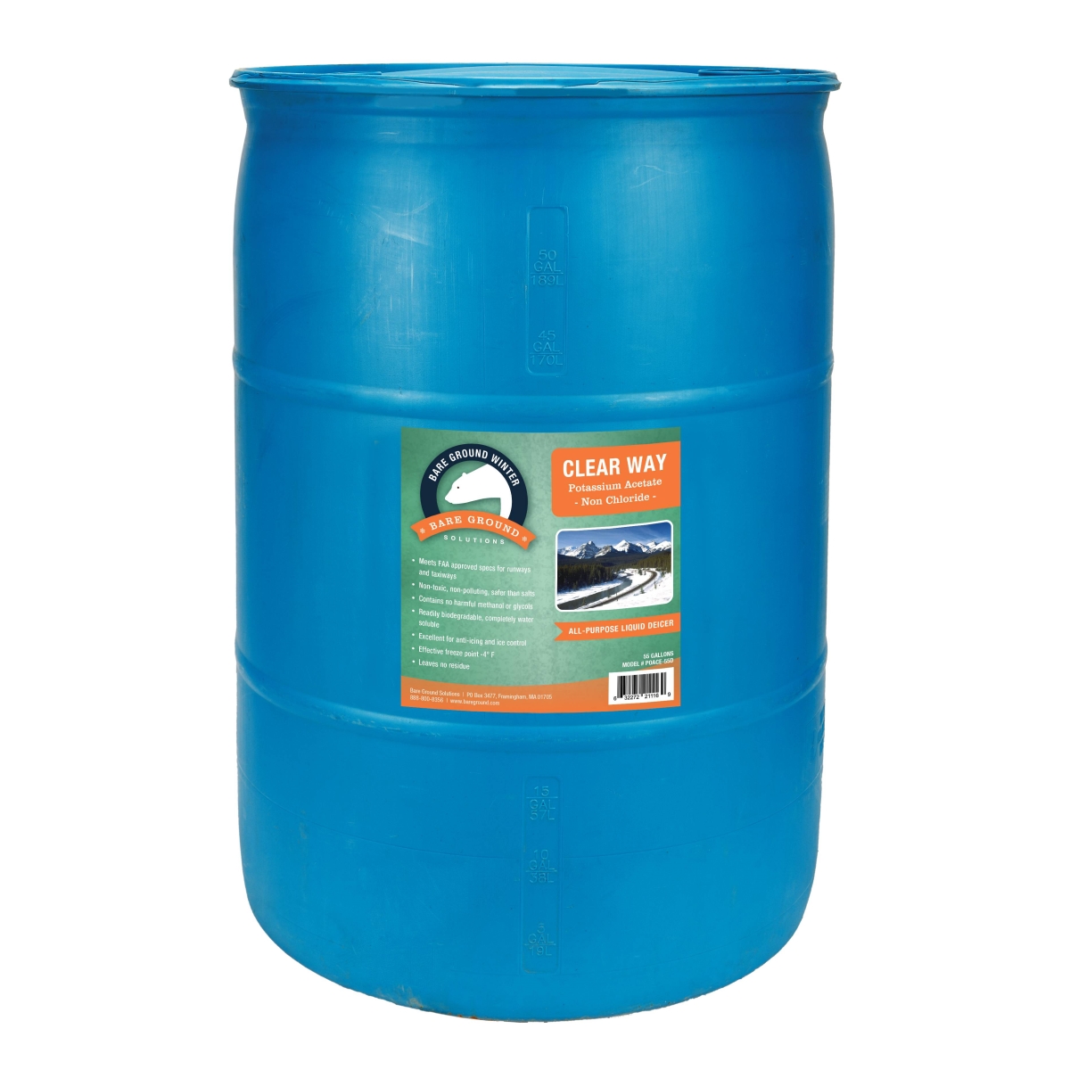 POACE-55D Clear Way Non Chloride Potassium Acetate 55 gallon drum
