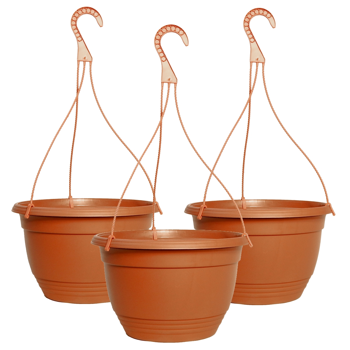 12 Inch Plastic Terracotta Colored Hanging Basket (3 Pack)