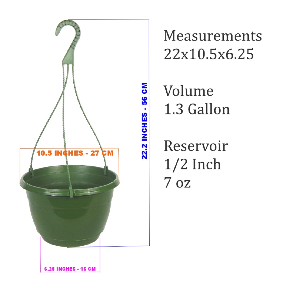 MXC825173 10.5 Inch Plastic Hanging Basket Green (3 Pack)
