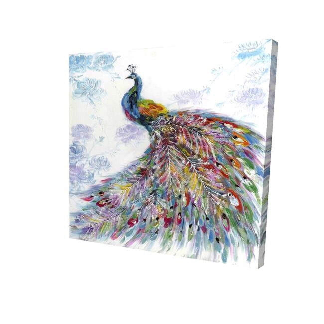 8 x 8 in. Majestic Peacock with Flowers-Print on Canvas