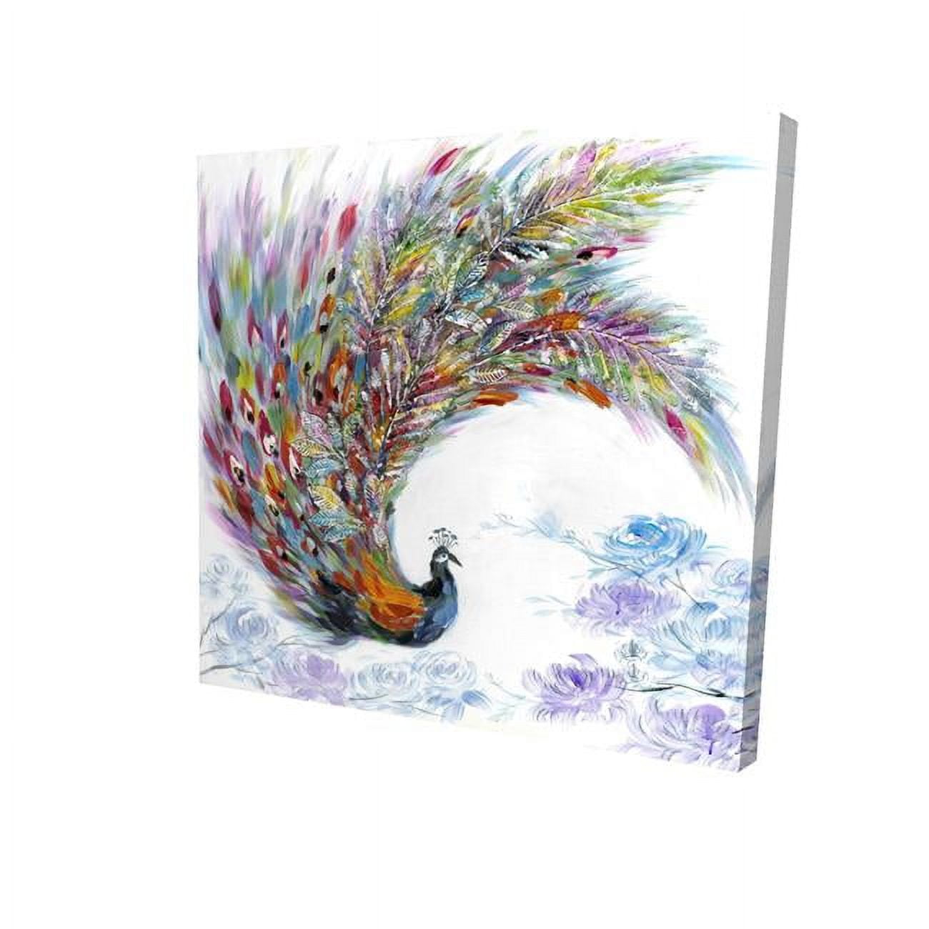 8 x 8 in. Colorful Peacock with Flowers-Print on Canvas