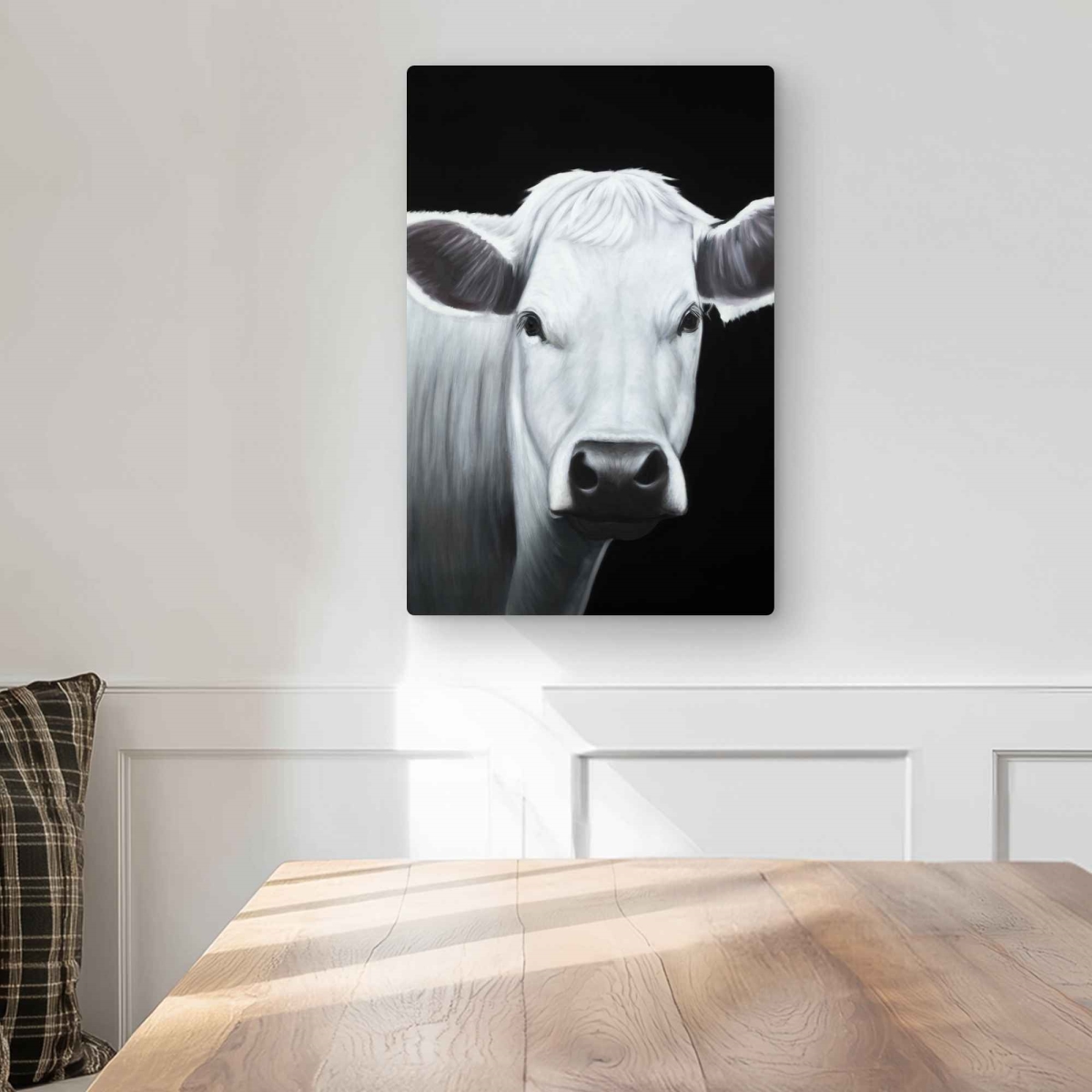 C1MP1218277D80 12 x 18 in. White Cow - Farmhouse White Metal Print Wall Art for Home Decor