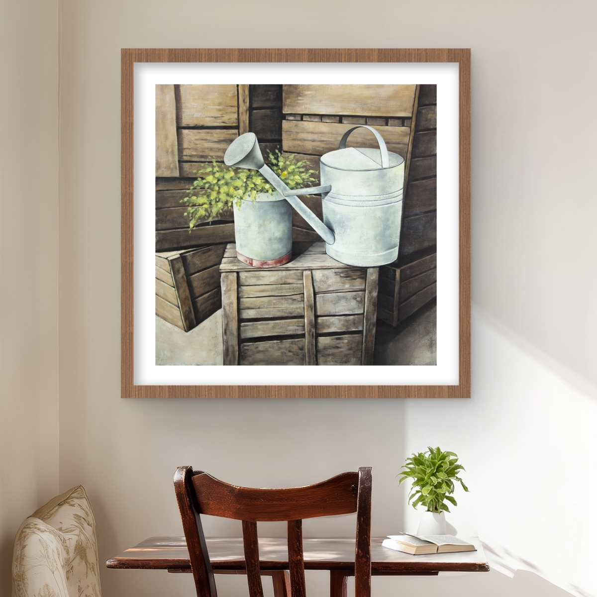 C1FM24240NWN12 24 x 24 in. Vintage Watering Can Wall Art - Brown Still Life Print for Home Decor