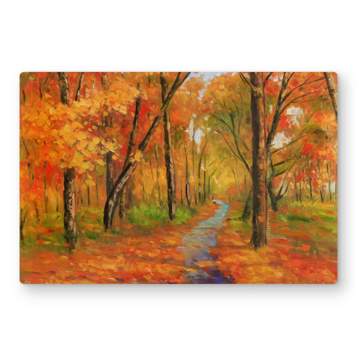 C1MP1218FD456L 12 x 18 in. Autumn Trail in the Forest Wall Art - Contemporary Trees Metal Print
