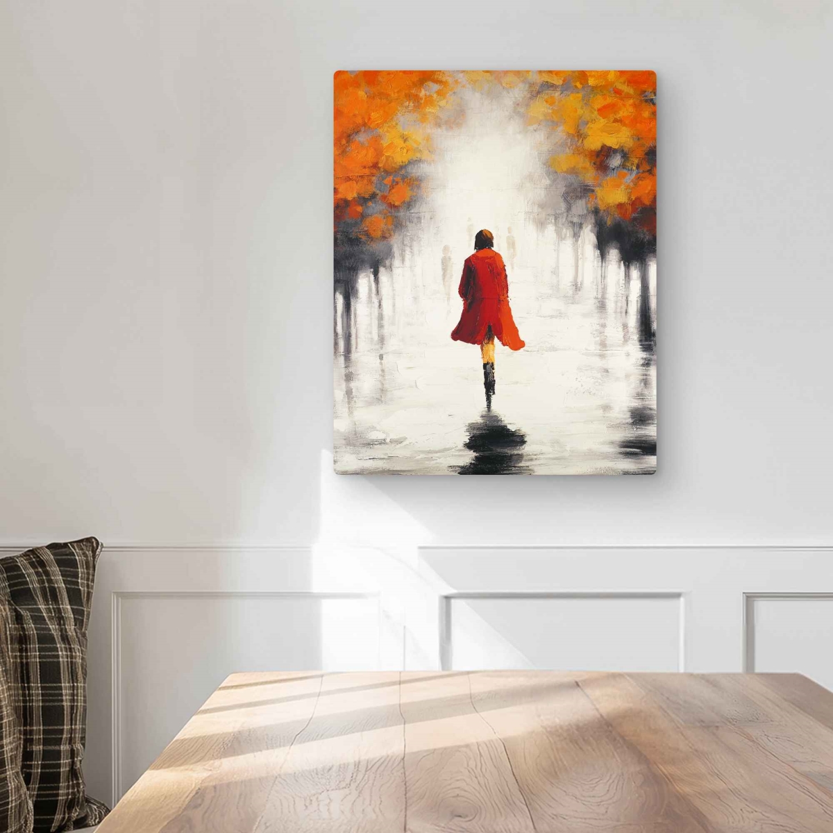 C1MP1620FS9MTR 16 x 20 in. Woman with A Red Coat by Fall Wall Art - Bedroom Street Metal Print