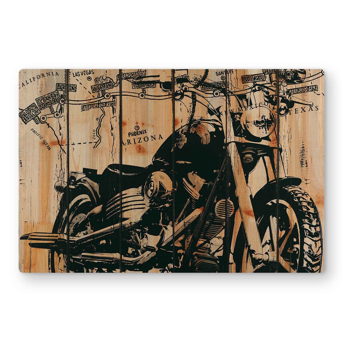 C1MP1218FJTQUL 12 x 18 in. Motorcycle On Wood Background Wall Art - Transportation Man Metal Print