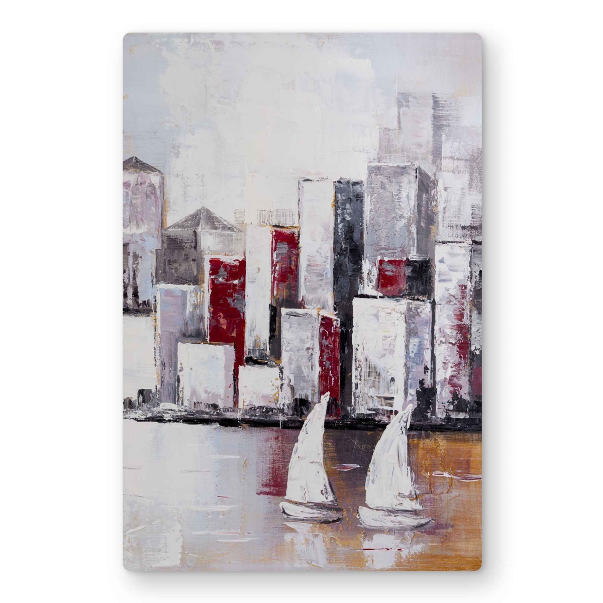 C1MP1218D9A7T6 12 x 18 in. Sailboats & Urban City Wall Art - Gray Building Metal Print Decor