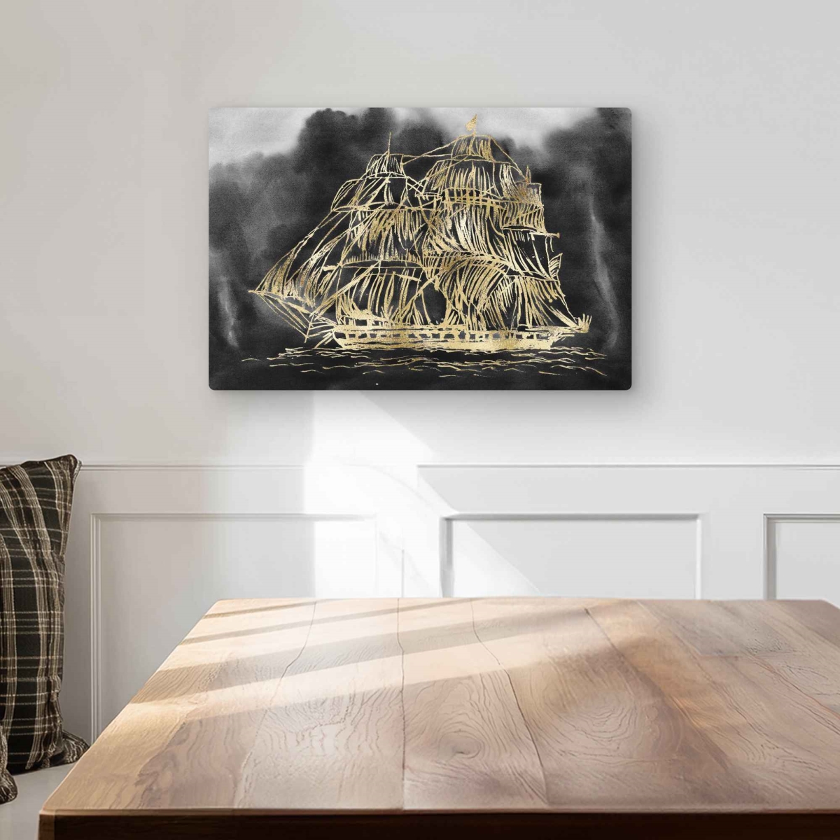 C1MP1218DKDHCQ 12 x 18 in. Old Sailing Ship Illustration Wall Art - Black Coastal Metal Print