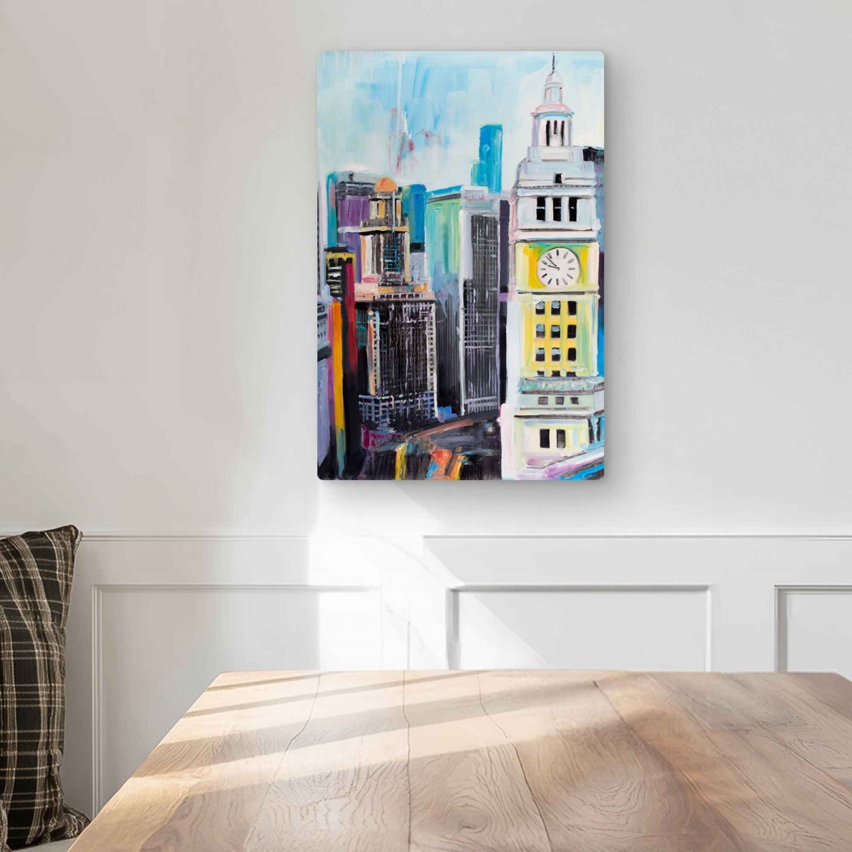 C1MP1218DQOYT1 12 x 18 in. Colorful Cityscape of Manhattan Wall Art - Yellow Retro Metal Print