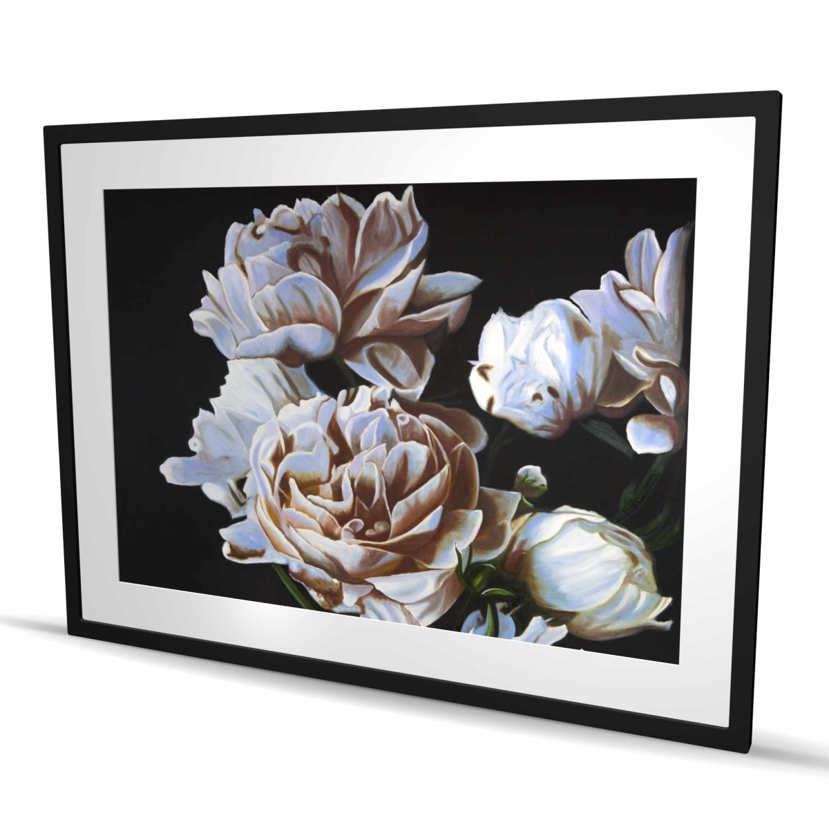 C1FM3648D91LXD 36 x 48 in. Peonies Black Hyperrealist Framed Matted Print Wall Art - Home Decor
