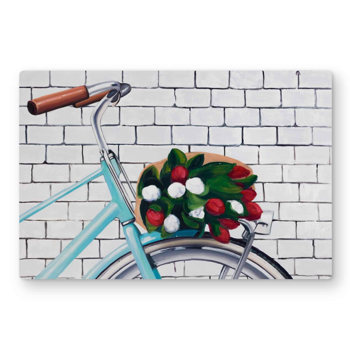 C1MP1218JIIQBT 12 x 18 in. Bicycle with Tulips Wall Art - Bedroom Blue-Metal Print