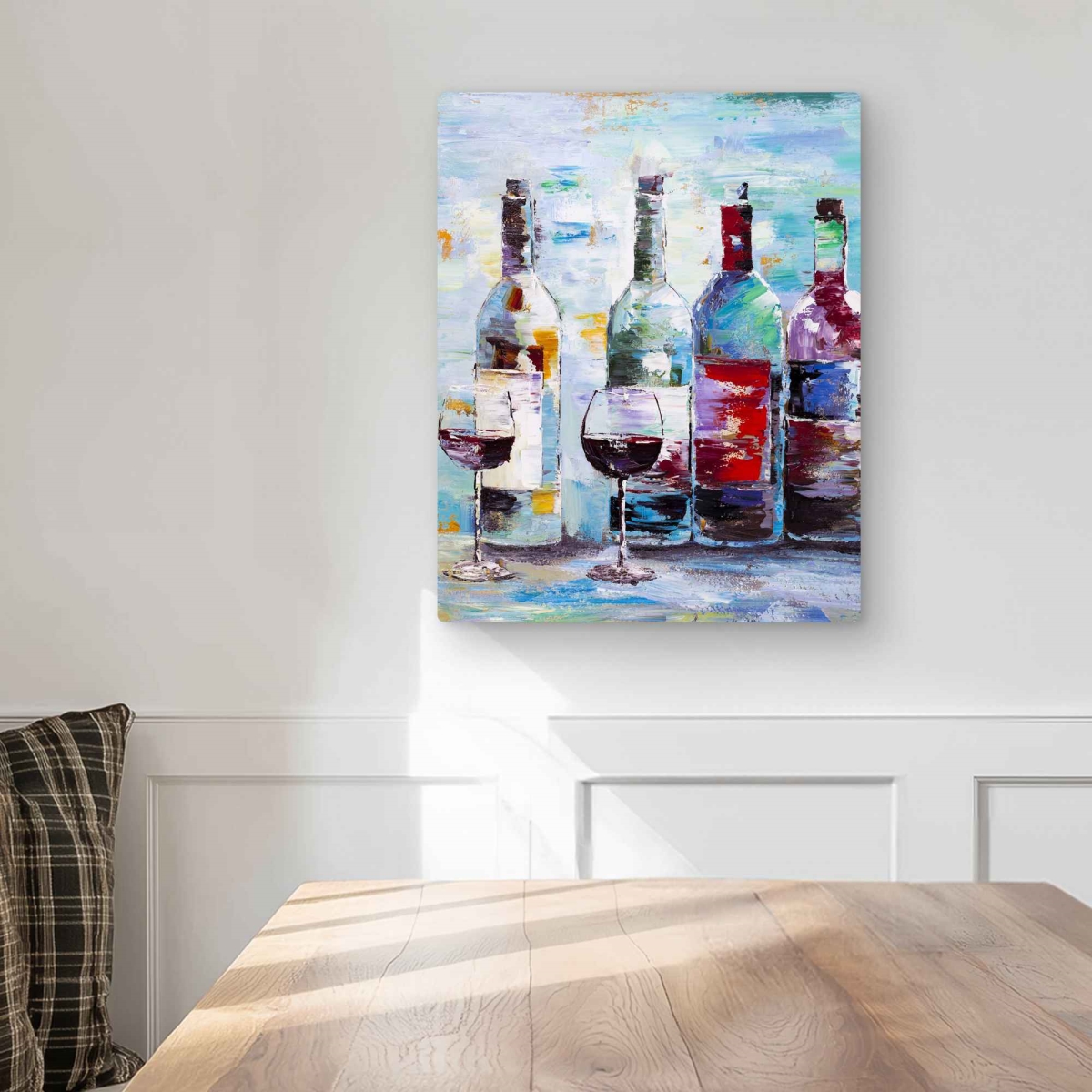 C1MP1620KGDLPU 16 x 20 in. Four Bottles of Wine - Still Life Metal Print Wall Art for Home Decor