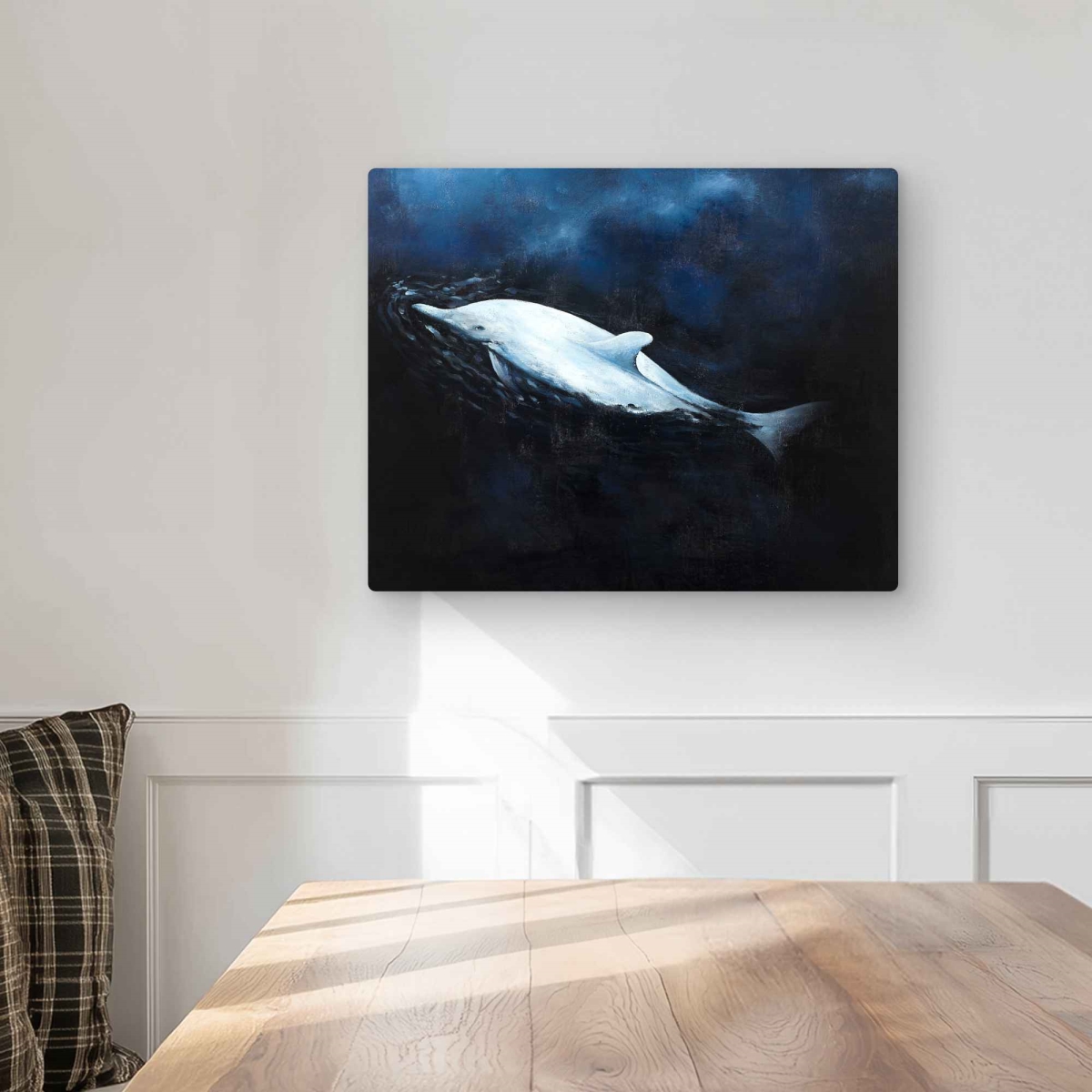 C1MP1620RH4G7A 16 x 20 in. Swimming Dolphin Wall Art - Blue Contemporary Metal Print