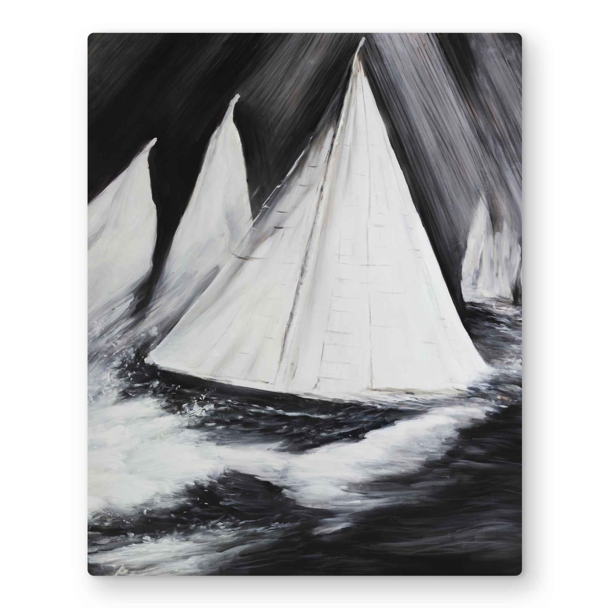 C1MP1620RKNTF0 16 x 20 in. Grayscale Boats In A Storm Wall Art - Black Office Metal Print Decor