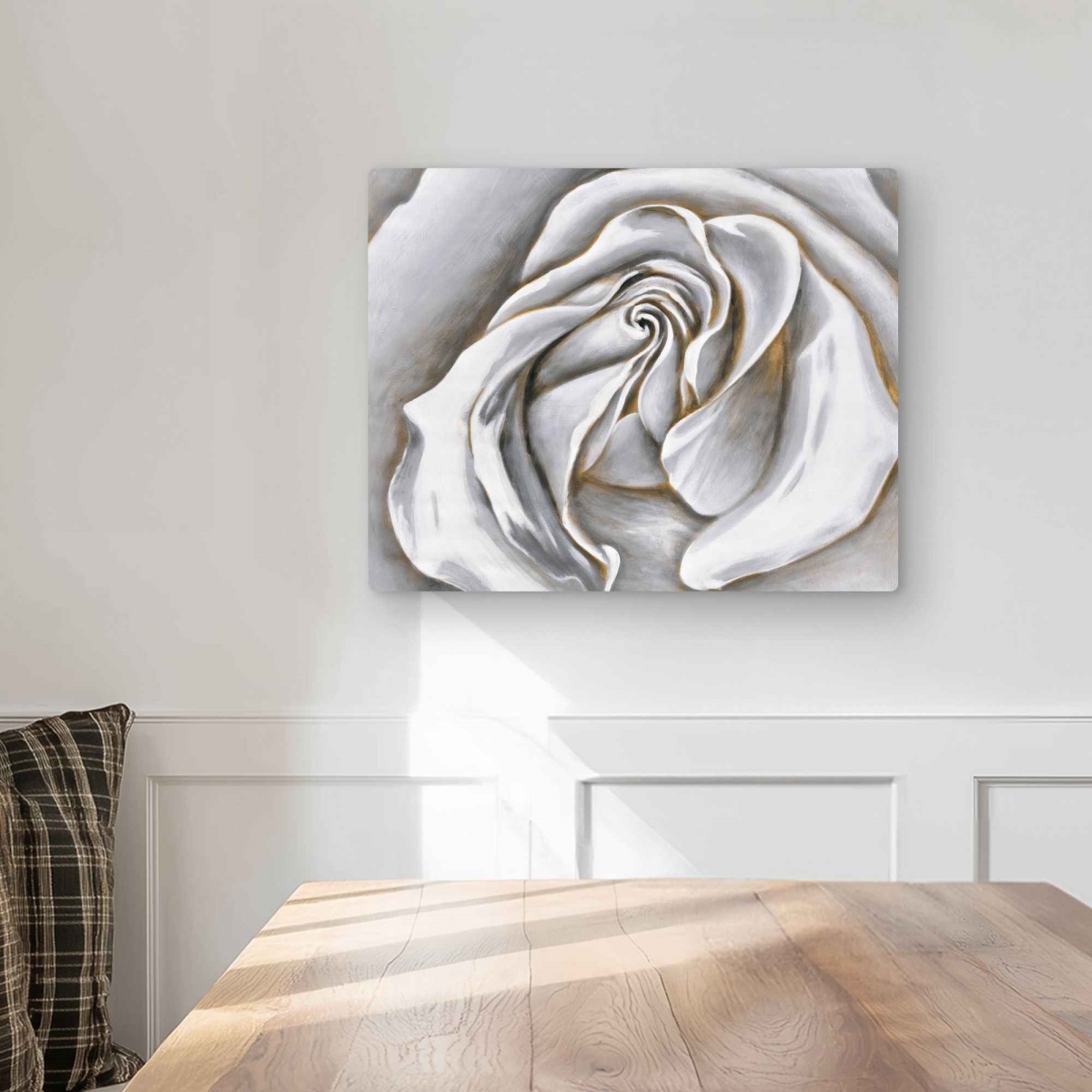 C1MP1620RWCRBG 16 x 20 in. White Rose Delicate Wall Art - Romantic-Botanical Metal Print Decor