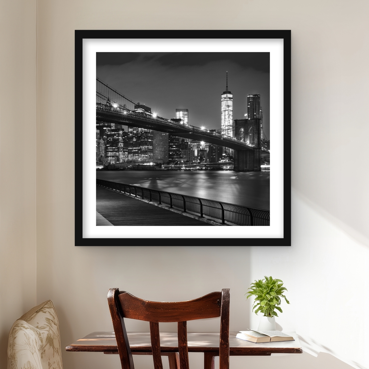 C1FM2424O1G0Q0 24 x 24 in. City Under the Night Wall Art - Gray Man Cave Framed Matte Print