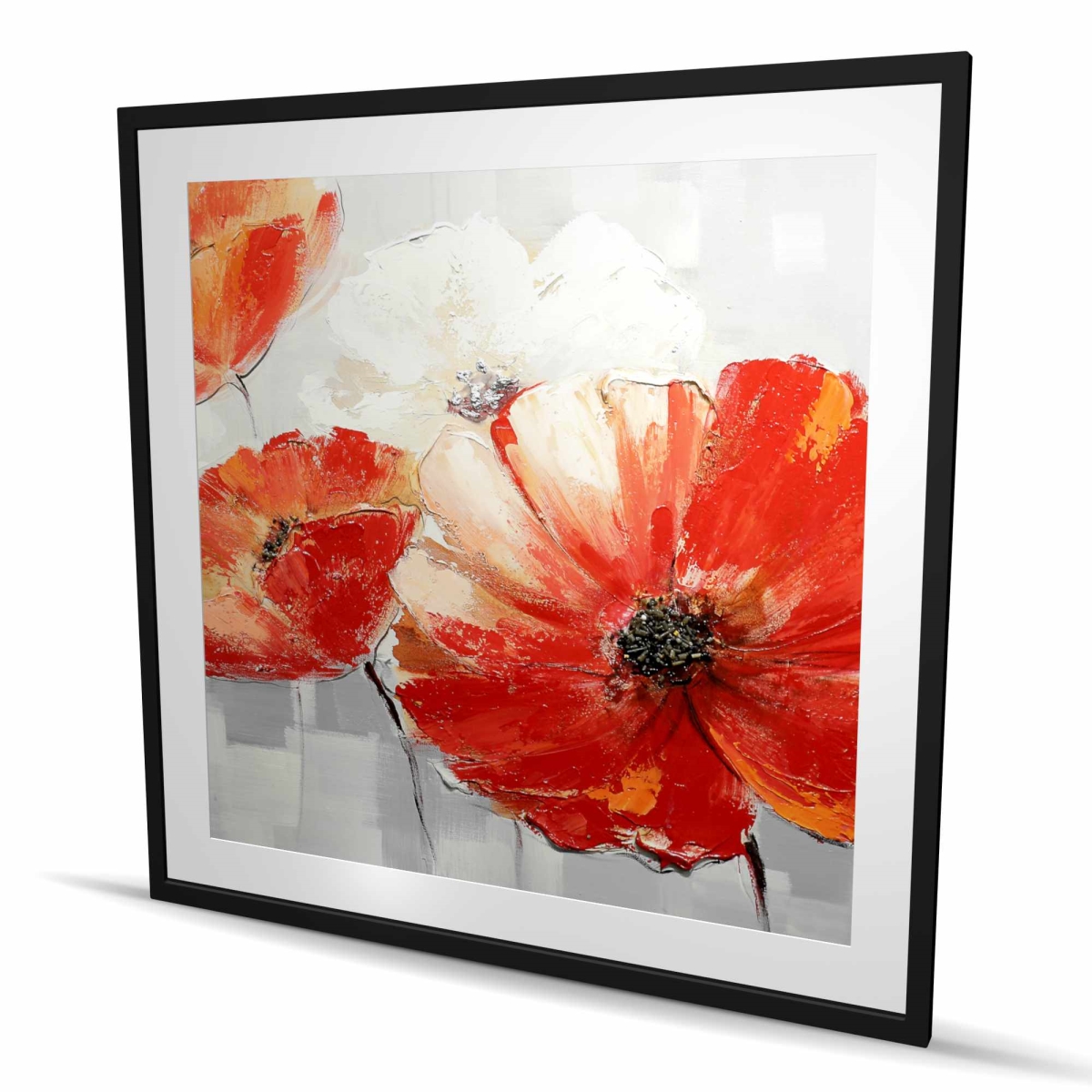 C1FM4848DCN5A2 48 x 48 in. Abstract Red Wild Flowers - Bedroom Orange Framed Print Wall Art