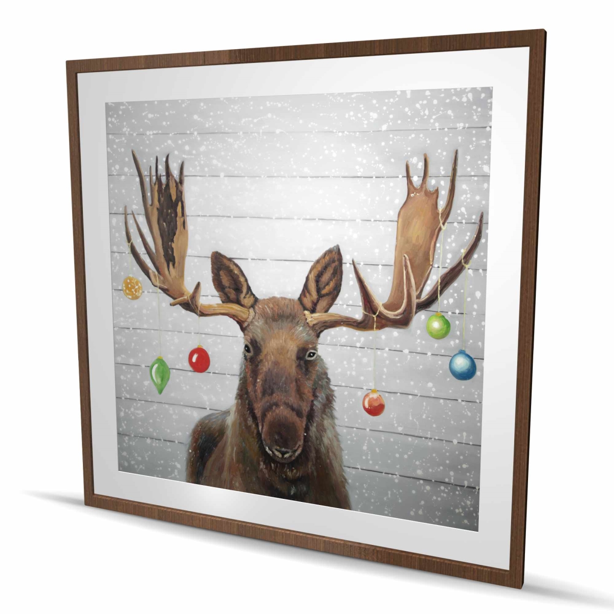 C1FM4848EM5050 48 x 48 in. Moose Has Christmas Balls - Rustic Framed Print Wall Art - Home Decor