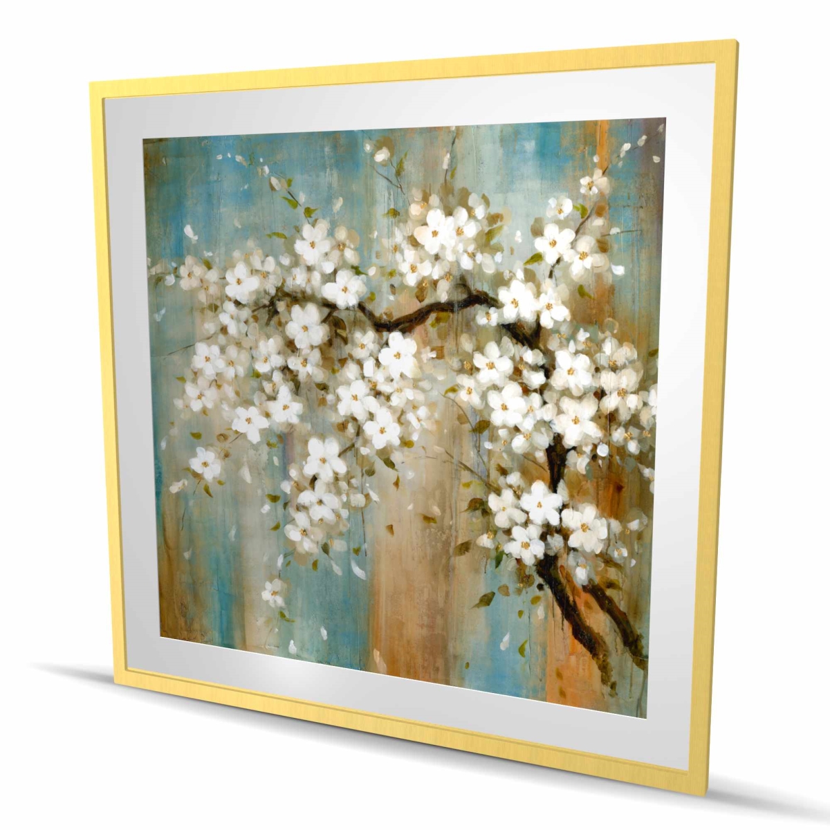 C1FM4848FG4U6M 48 x 48 in. Relaxing Cherry Blossoms - Turquoise Office Framed Print Wall Art