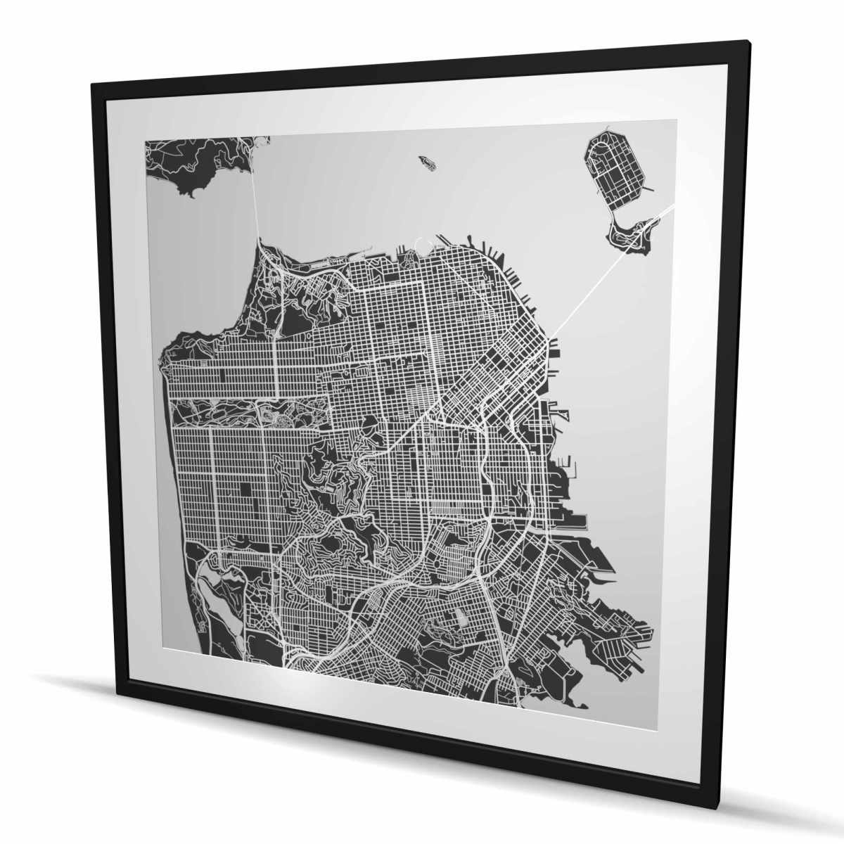 C1FM4848FOVVZZ 48 x 48 in. San Francisco City Plan Wall Art - Shapes Man Cave Framed Print Decor