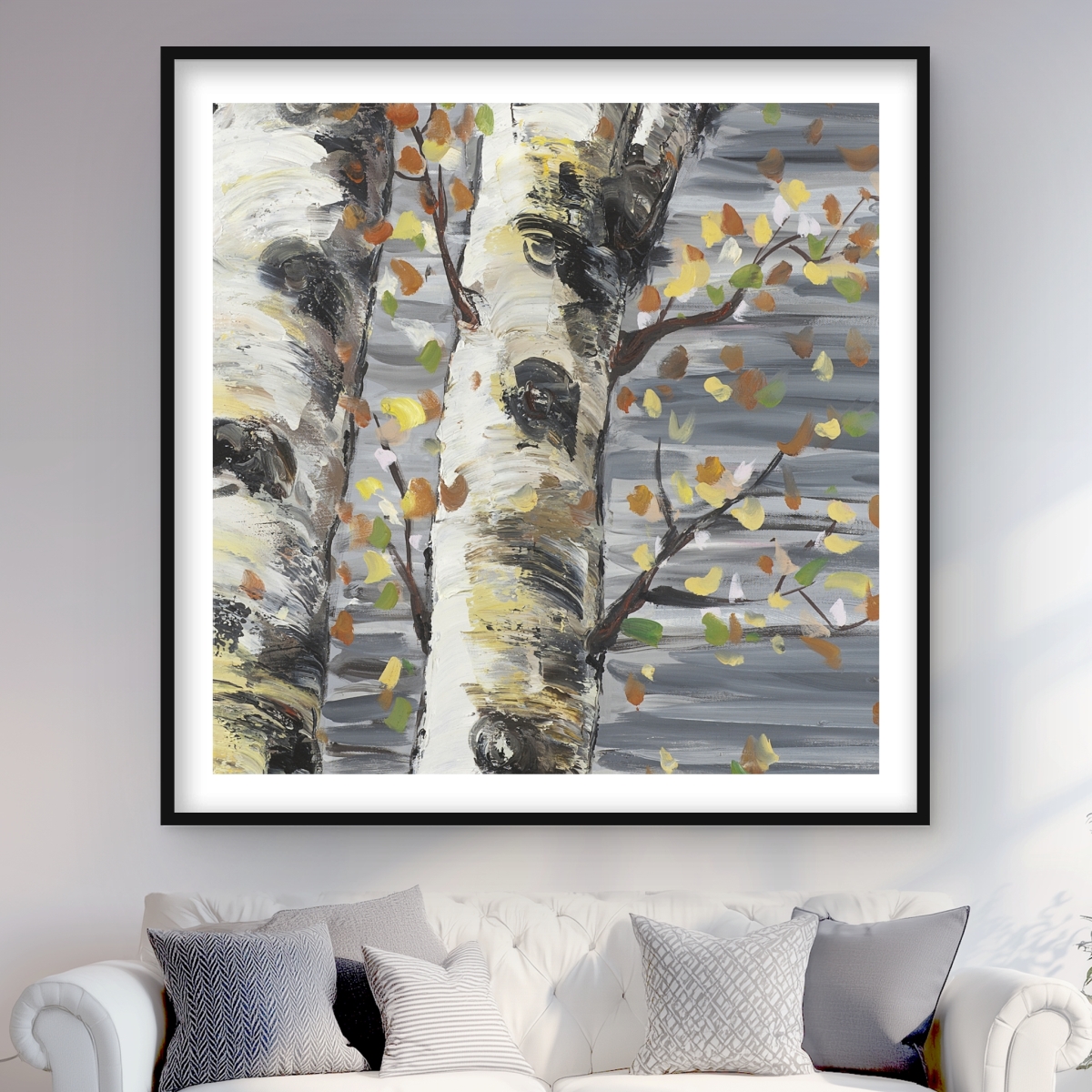 C1FM48482ELBW9 48 x 48 in. Budding White Birches - Framed Matted Print Wall Art for Home Decor