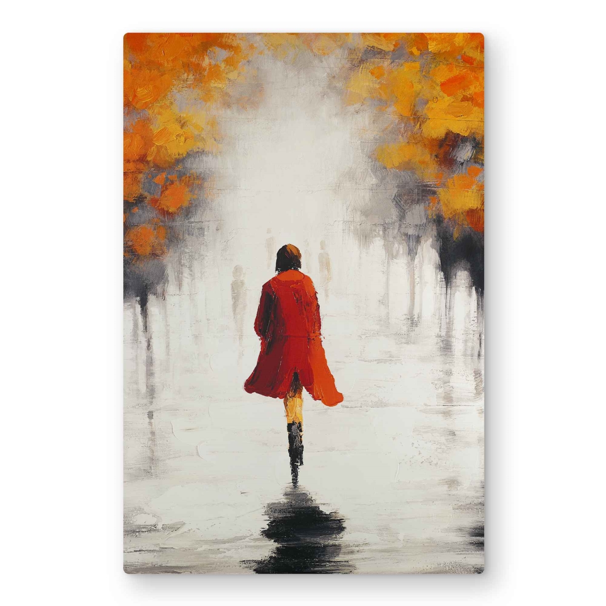 C1MP2030FUERGZ 20 x 30 in. Woman with A Red Coat by Fall Wall Art - Contemporary Bedroom Metal Print