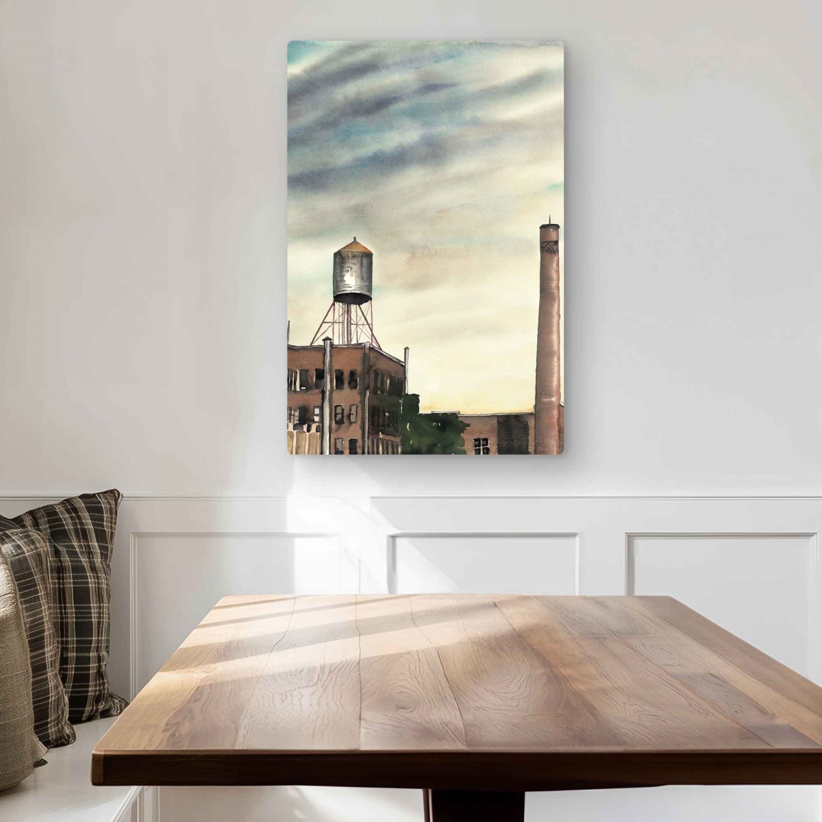 C1MP2030GPYH46 20 x 30 in. Water Tower In York - Blue Metal Print Wall Art for Home Decor