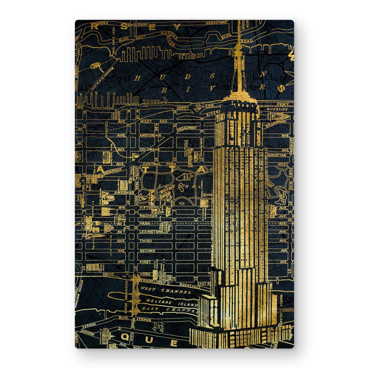C1MP2030GR1606 20 x 30 in. Gold City Blue Print Wall Art - Gold Livingroom Metal Print