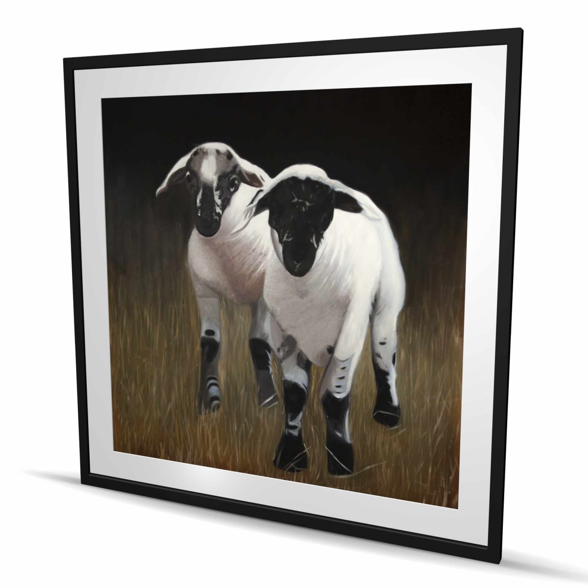 C1FM4848QGBWDA 48 x 48 in. Two Lambs - Rustic Framed Matted Print Wall Art for Home Decor