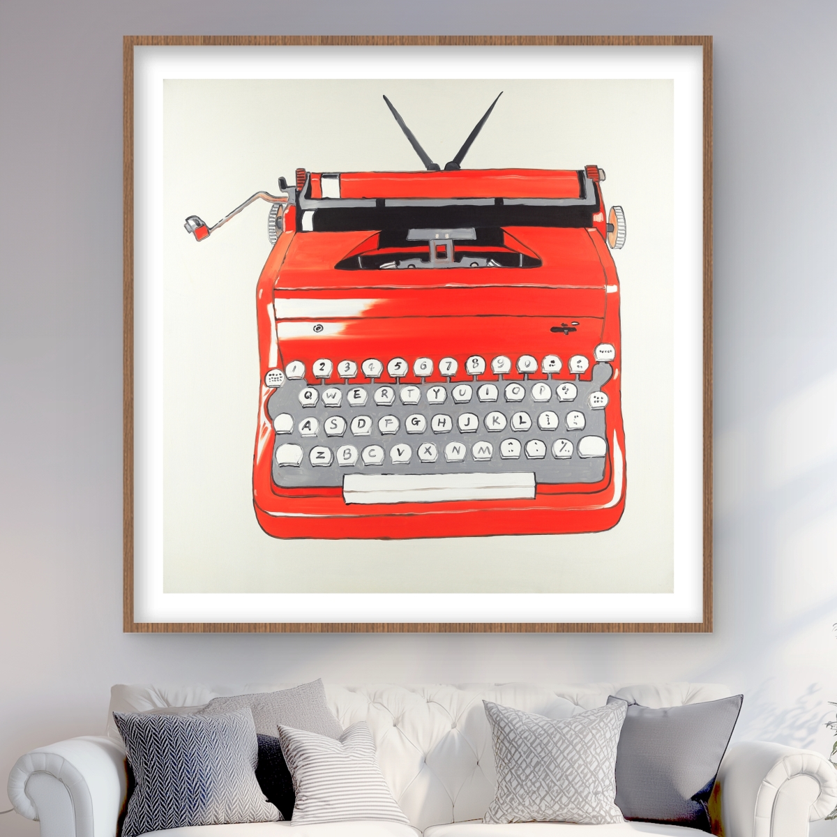 C1FM4848RTSL9R Red Typewriter Machine Print Wall Art - Framed Matted Home Decor - 48 x 48 in.