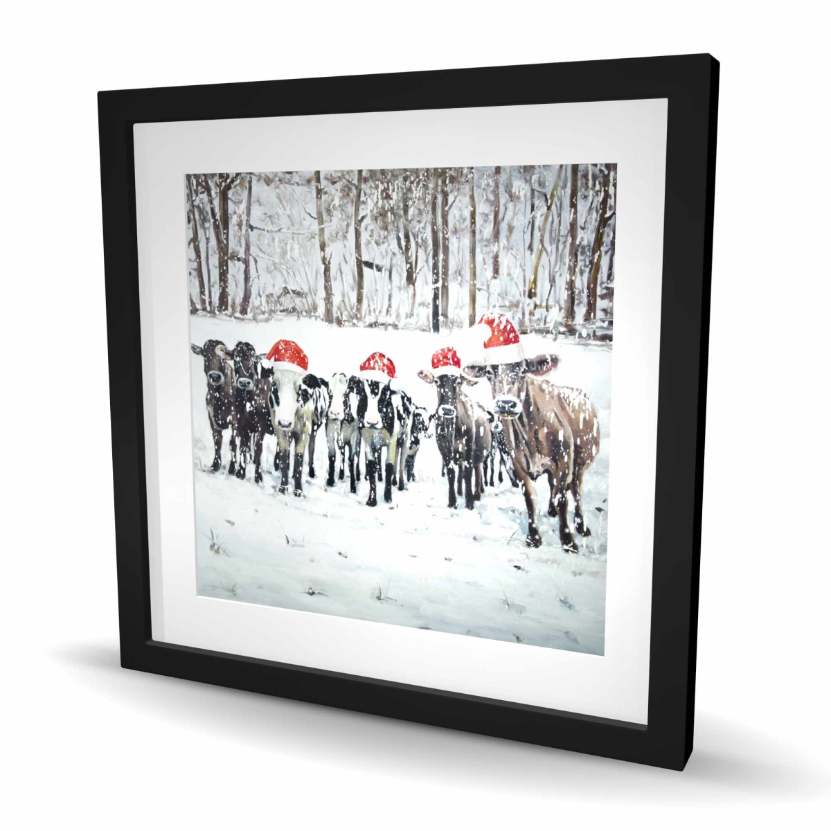 C1FM2424BR7GLO 24 x 24 in. Curious Christmas Cows - Rustic Trees Framed Print Wall Art for Decor