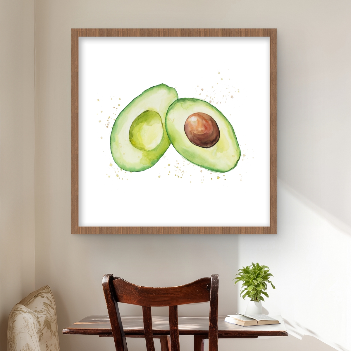 C1FM2424EENSF1 Watercolor Open Avocado - Framed Matted Print Wall Art for Home Decor - 24 x 24 in.