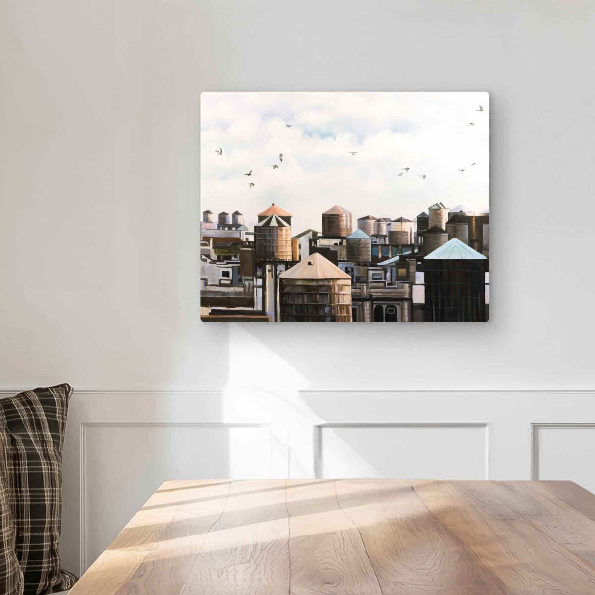 C1MP1620DPHUWH 16 x 20 in. Water Towers with Birds Wall Art - Cities Livingroom Metal Print