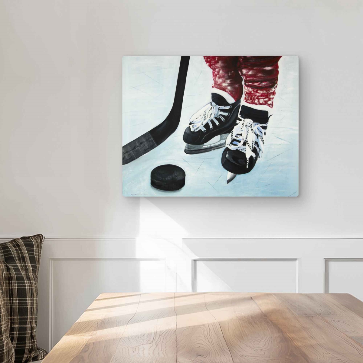 C1MP1620DSTYXW 16 x 20 in. Young Hockey Player Wall Art - Children Art Blue Metal Print Decor