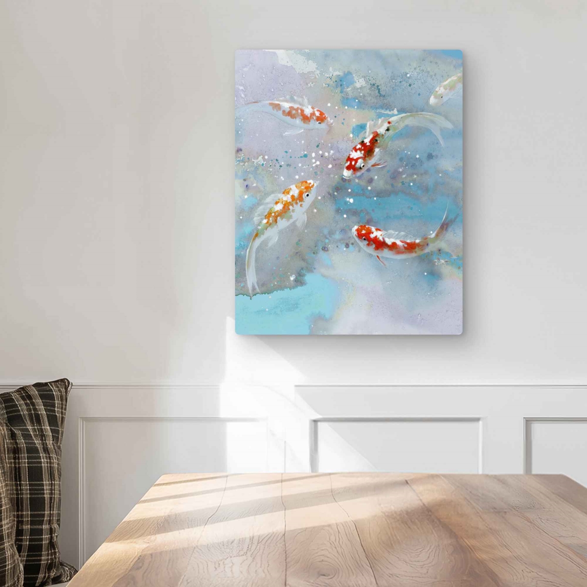 C1MP1620DXVJUW 16 x 20 in. Koi Fish Swimming In Blue Water Wall Art - Asian Animals Metal Print