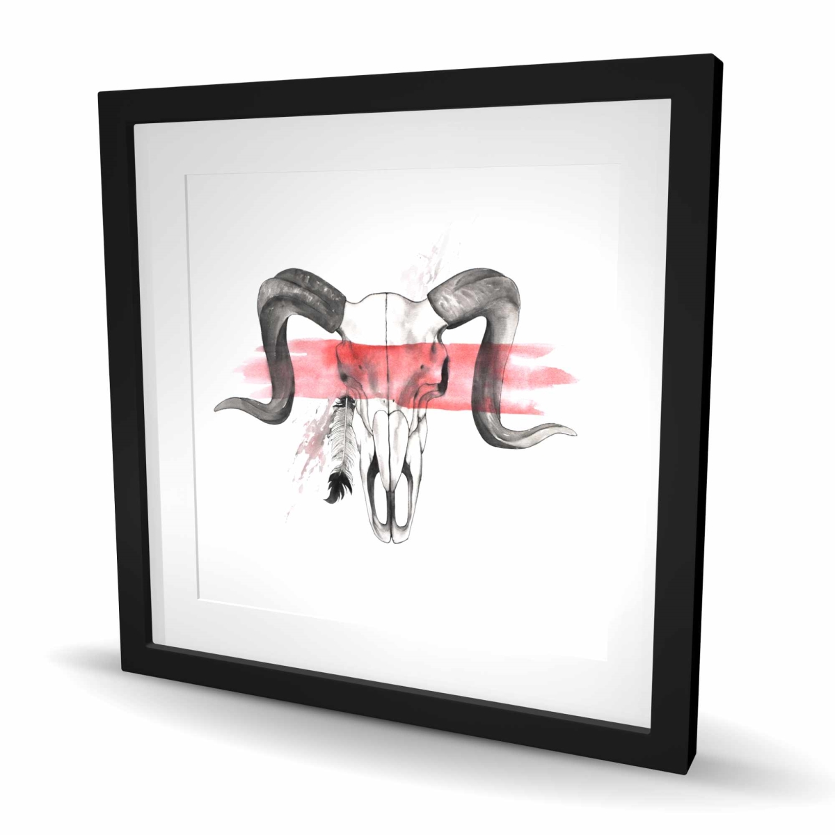 C1FM2424LYNRW0 24 x 24 in. Aries Skull with Feather - Framed Matted Print Wall Art - Home Decor